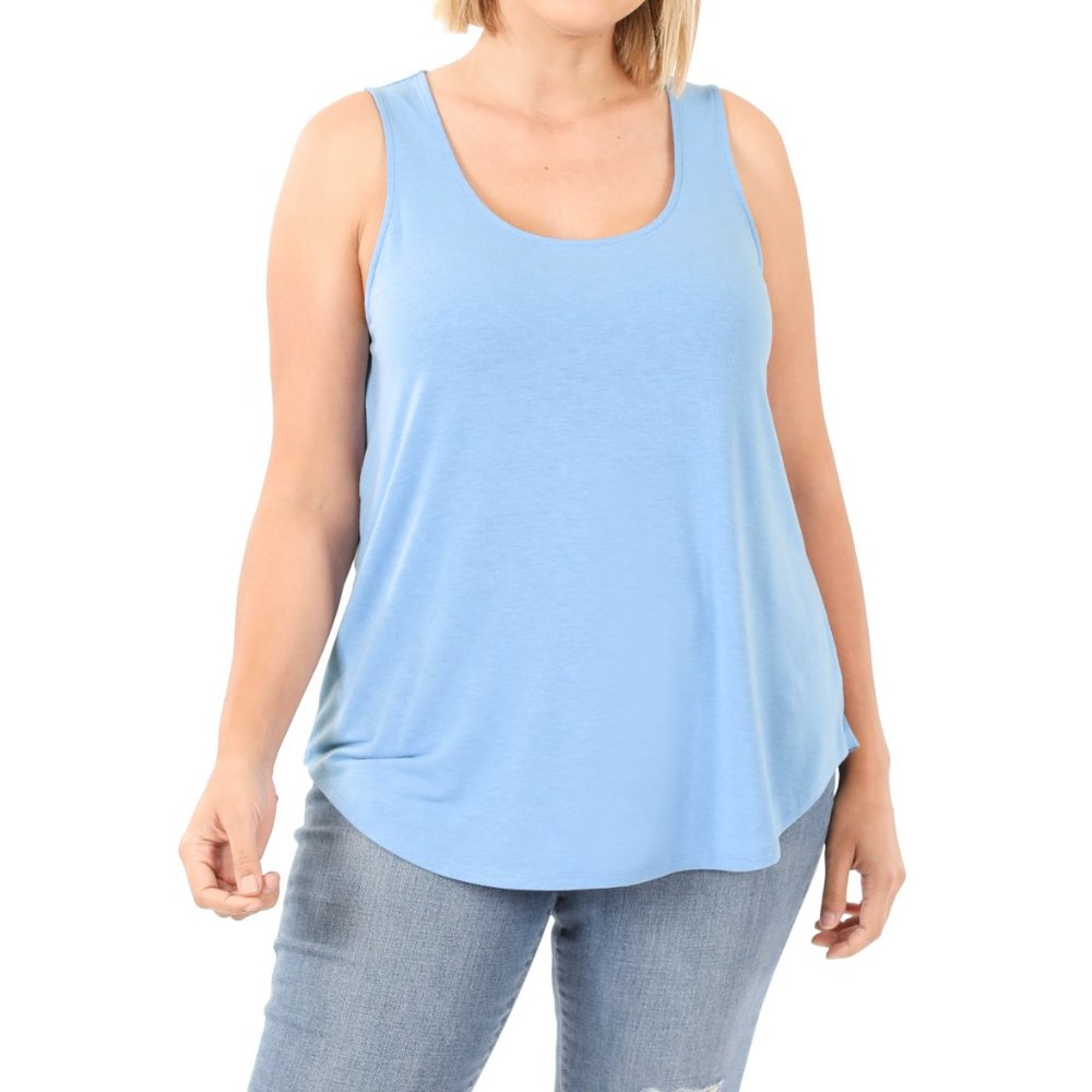 Zenana Spring Blue Plus Sleeveless Round Hem Top